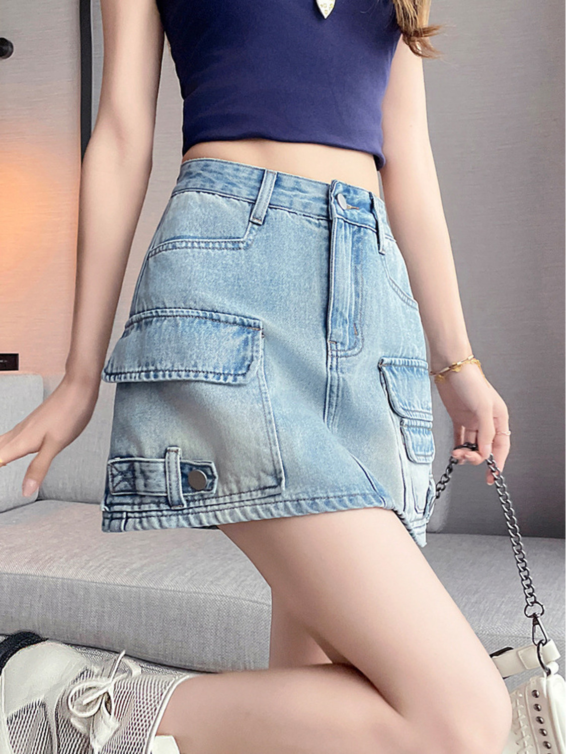 Women High Waist Cargo Denim M - Fly Line recensie en prijs
